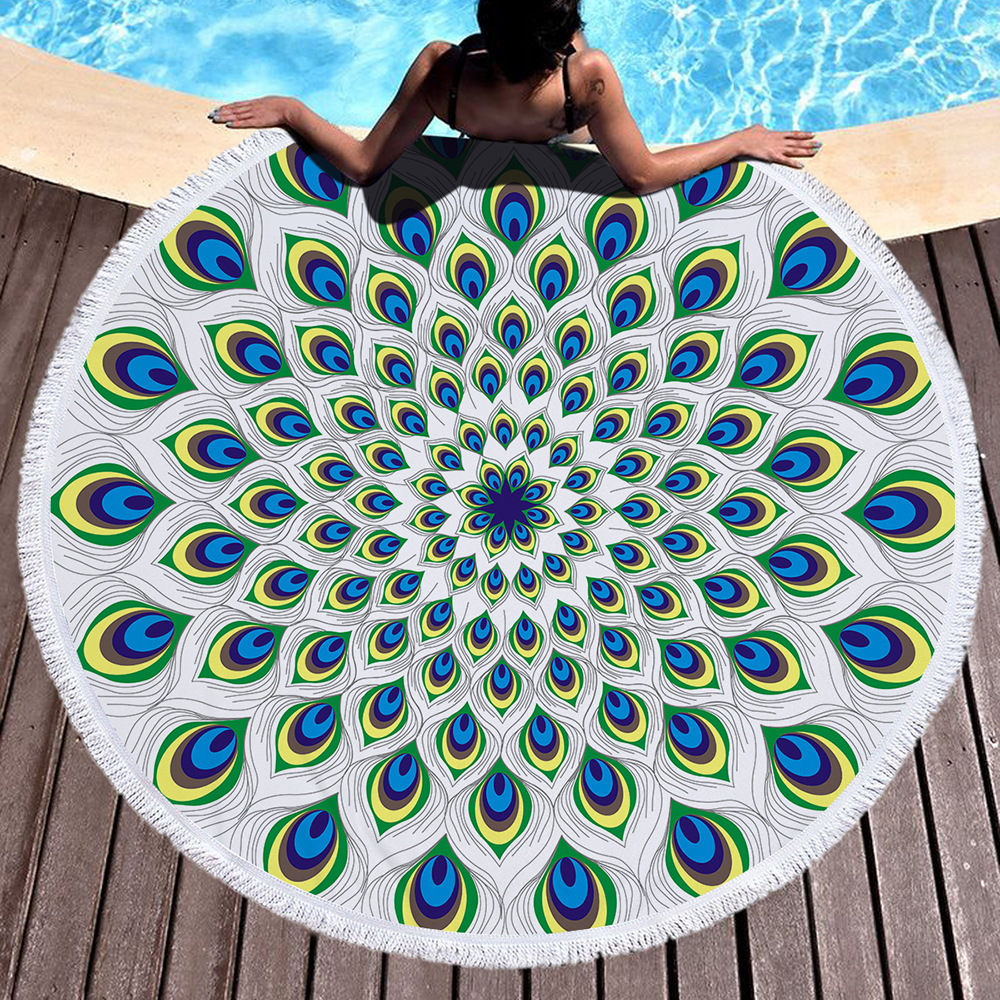 Serviette De Plage ronde en microfibre | Feuilles d'ananas, Selva chiffon éponge imprimé, avec pompon, tapis De Yoga