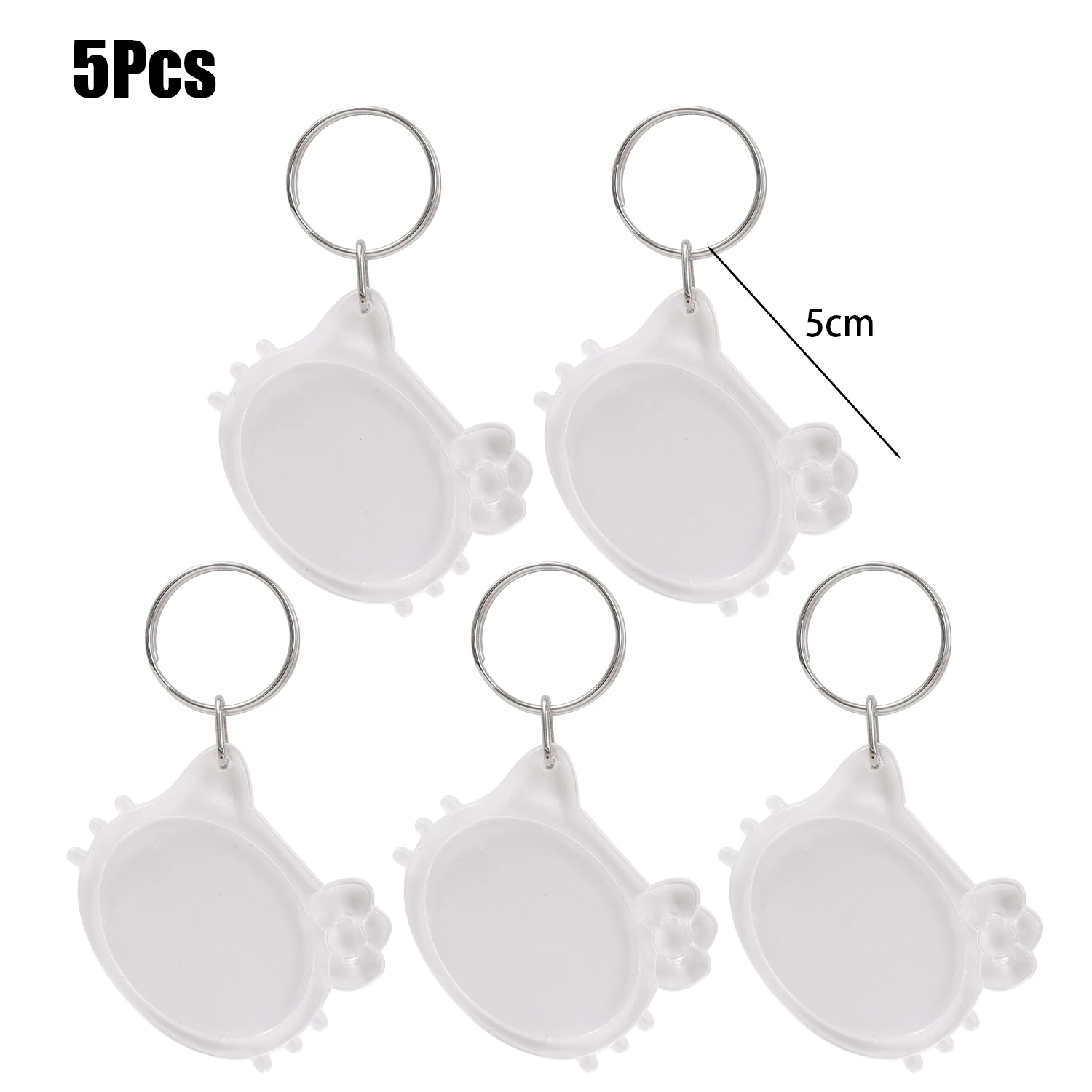5/10 Stück transparenter Fotorahmen-Schlüsselanhänger, Quasten, schnappen-in, individueller Einsatz, Foto-Acryl-Rohling-Schlüsselanhänger, klarer leerer Bild-Anhänger: Silber / Weiß