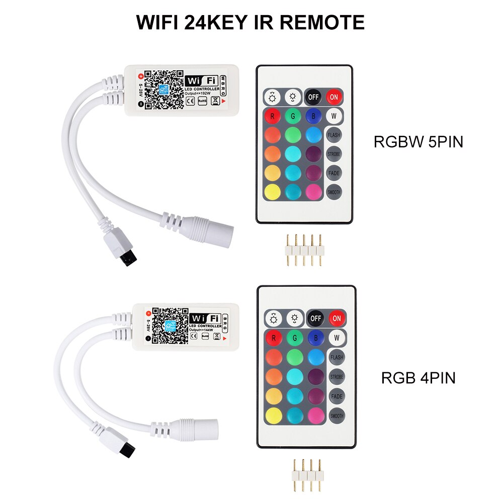 5-24V Mini WiFi RGB RGBW LED Controller With 24Key Remote APP Control For RGB RGBW RGBWW LED Strip Lights