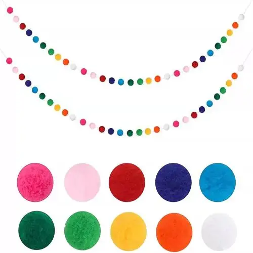 Bolas de lana de 2M, decoraciones de dormitorio hechas a mano, decoración de pared de Halloween, adorno para fiestas de Navidad, colgante, guirnalda de pompones: Granate