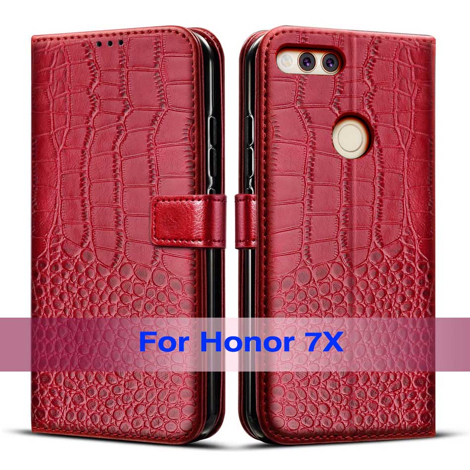 Para huawei honor 7x caso silicone tpu flip caso de couro para huawei honor 7x casos de telefone magnético capa honor7x: Red