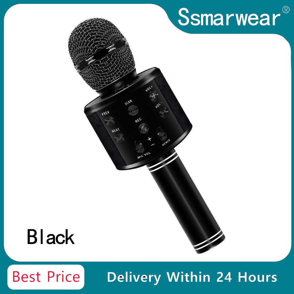 WS858 Bluetooth Karaoke Wireless Microphone Portable Karaoke Machine Handheld Mic Speaker Home Party SING For Kids Toys YouTuber: black