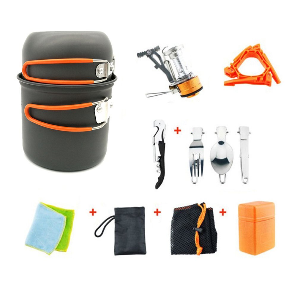 Outdoor 1-2 Person Portable Anodized Aluminum Alloy Camping Set Pot Hiking Backpack Cookware Pot