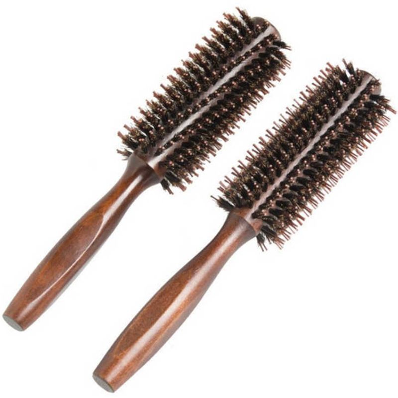 6 arten Gerade Köper Haar Kamm Natürlichen Wildschwein Borsten rollen Pinsel Runde Fass Blasen Eisstockschießen DIY Friseur Styling Werkzeug