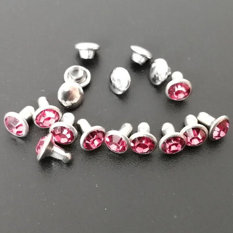 50 stks/zak 6mm Rhinestone Crystal Klinknagels DIY Kleding Tas Lederen Ambachten Decoratie Kledingstuk Naaien Glas Boor Nail Knop: pink