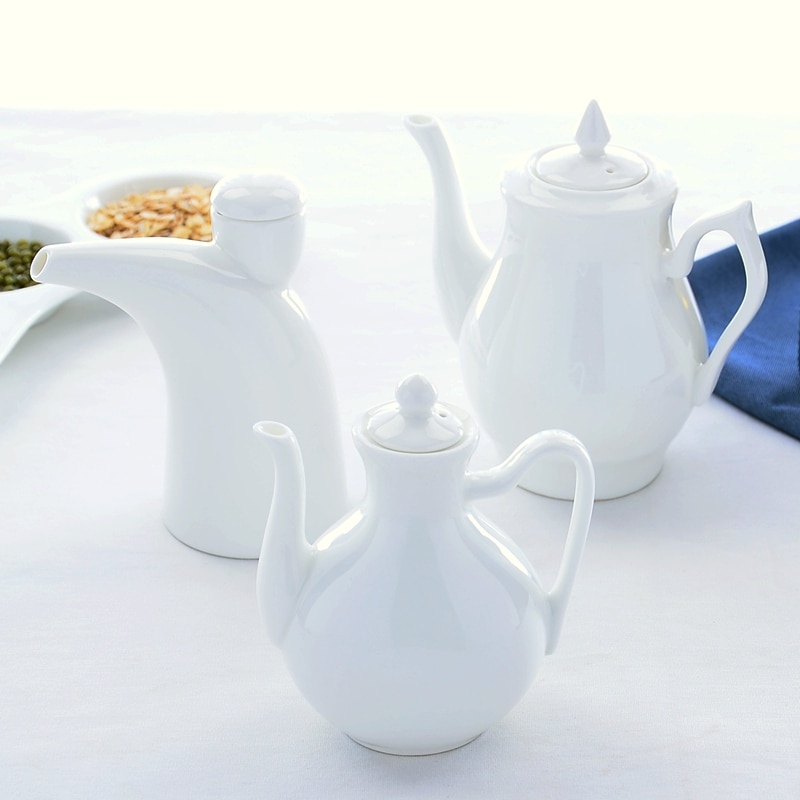 Bouteilles en porcelaine blanc clair d'huile vinaigre | Petit distributeur d'huile en céramique, bouteille d'huile d'olive créative, distributeur de sauce bbq