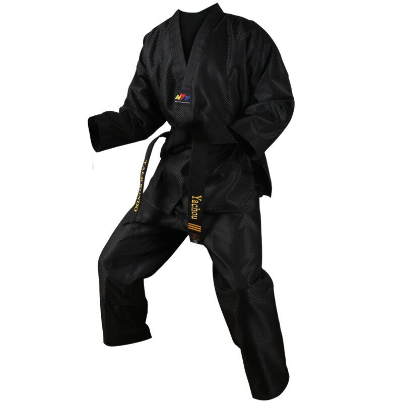 Gingpai Zwart Volwassen Universele Kid Kitaekwondo Karate Uniform Training Prestaties Dobok Tkd Kleding Jas Taekwondo Riem Pak Set: XS