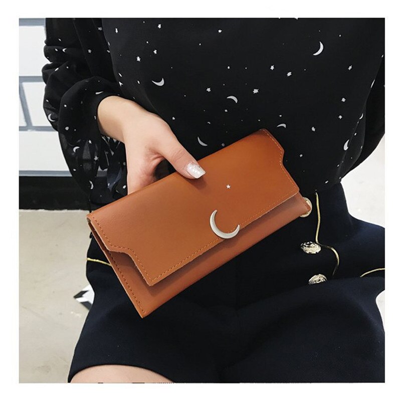 Thin Female Long Wallet Star Month Rivet Zipper Soft Wallet Purse Card Package