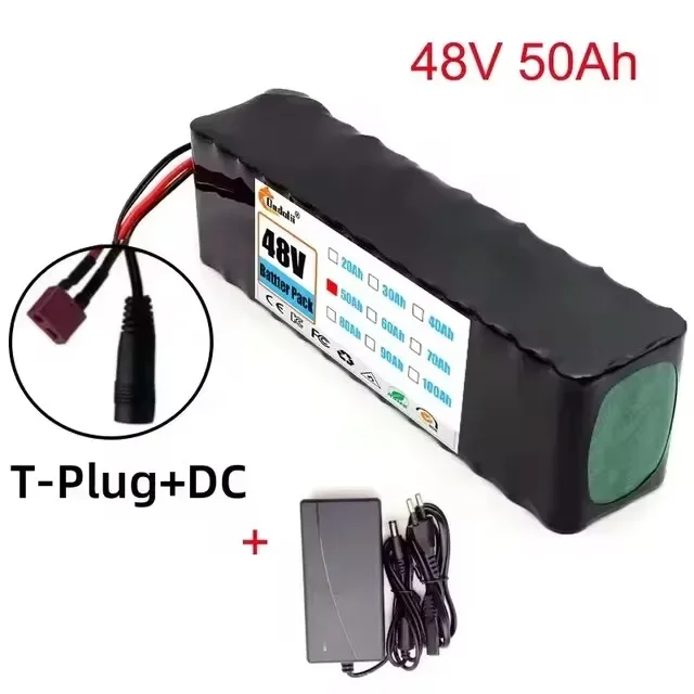 48v 50ah 1000w 13 s 3p litiumioniakkupaketti, sopii vapaaseen kuljetukseen  of 54.6v 50000 mah bms +52.6v 2a -laturilla: Kulta-