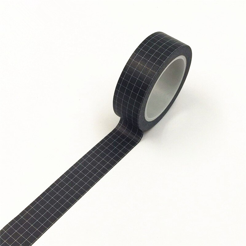 15mm*10m papir washi tapes gør-det-selv ren farve hvid sort malertape fotografisk tape scrapbog klistermærke dekorativt: Sort gitter
