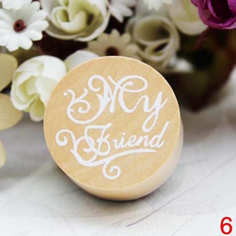 Retro Round Wooden Stamp Popular Handwriting Wish Sentiment Wooden Rubber Round Stamp Floral Choose Word: my friend