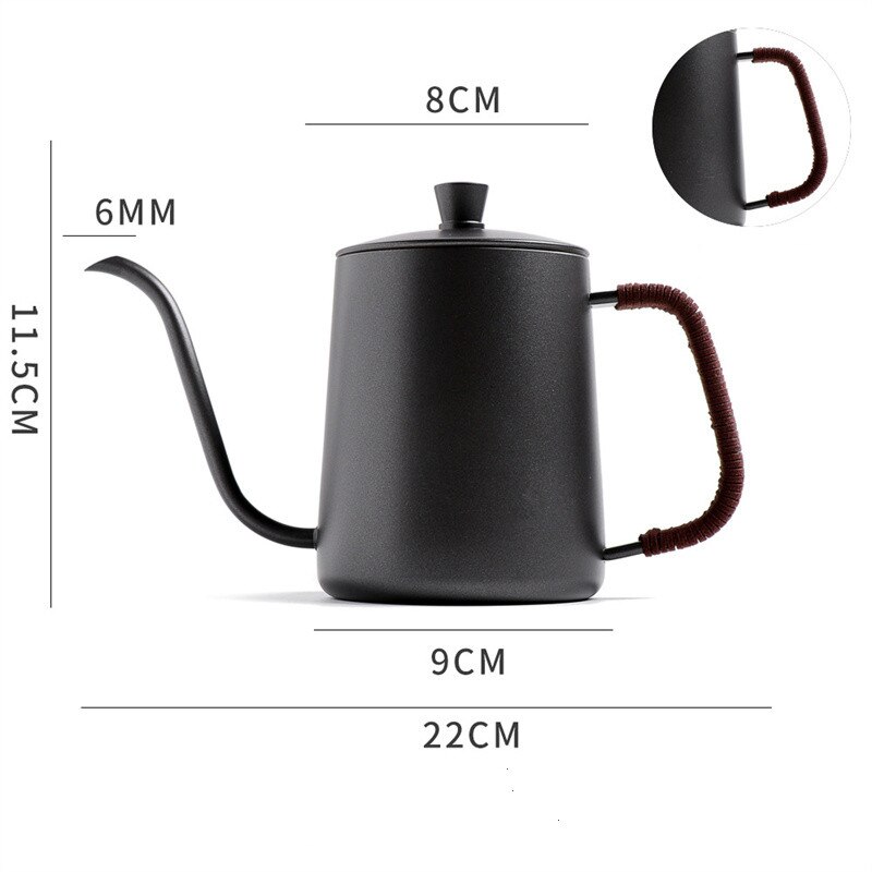 Drip Kettle 350ml 600ml Coffee Tea Pot Non-stick Coating Food Grade Stainless Steel Gooseneck Drip Kettle Swan Neck Thin Mouth