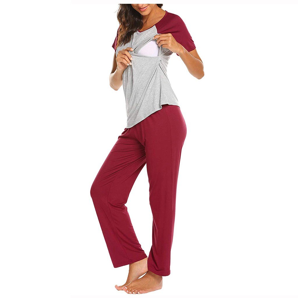Amme pyjamas sæt kvinder natkjole til fodring toppe & bukser nattøj pyjamas dæmpning graviditetstøj til gravide 12nd. maj