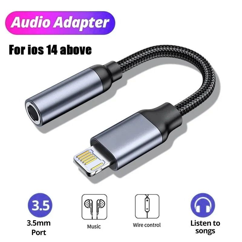 Cable auxiliar Jack de 8 pines a 3,5mm para iPhone 14 13 12 11 Pro Max IOS 14 adaptador macho a hembra conector de auriculares divisor de Audio