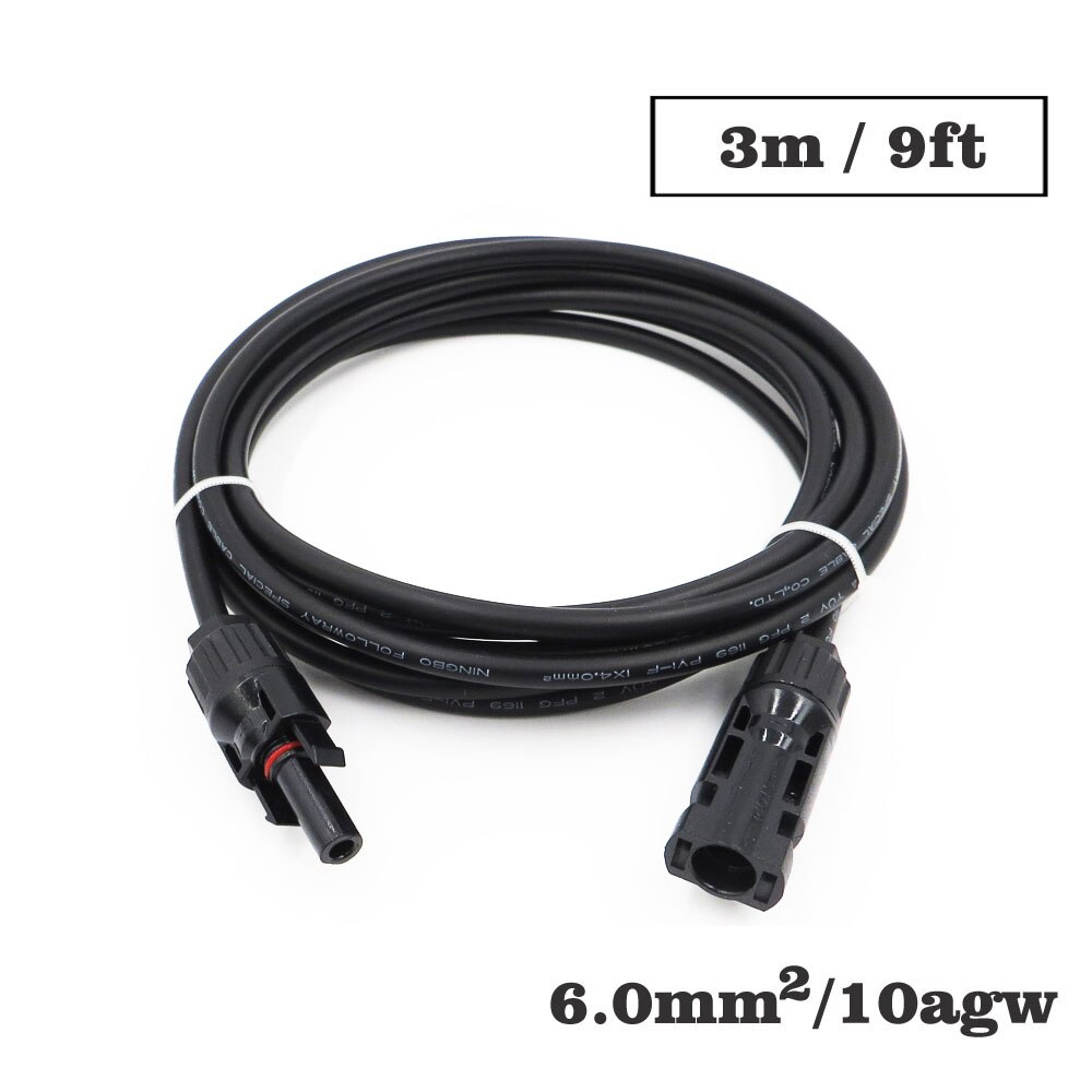 1 Pc X 6mm2 10AWG 3ft 6ft 9ft 15ft 30ft Pv Connector Extension Verbinding Tak Zwarte Parallelle Serie Verleng Kabel: 9ft