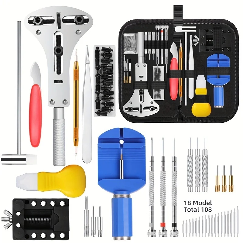 147 Stuks Horlogemaker Horloge Reparatie Reparatie Gereedschap Set Case Removeropener Bar Set Horloge Veer Pin Bars En Achterkant Case Opener Schroef: Black