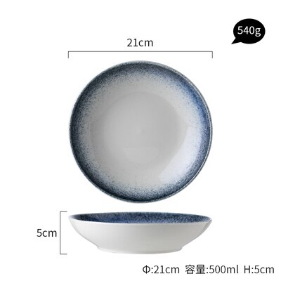 Ceramic Plate Nordic Dish Dinner Plate Family Steak Plate Eat Rice Bowl Gadient Blue Plate: Sallow Bowl