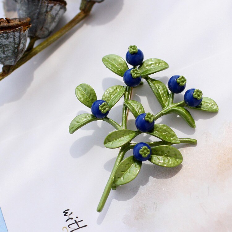 HUANZHI Vintage émail vert couleur plante perles broche arbre Lotus feuille myrtille fleur bambou broche pour femmes bijoux: 13