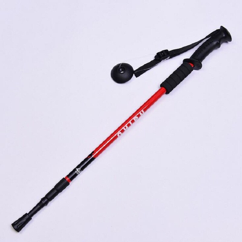 Outdoor trekking pole folding ultra-light ultra-short portable mountain climbing cane telescopic hiking climbing equipment: red