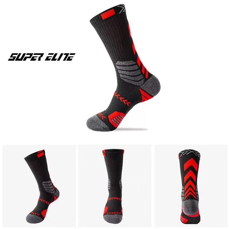 Original SUPER ELITE Lange Rohr Basketball Socken Größe 38-44 für Männer Frauen Atmungsaktiv Schweiß-absorbent Dicken Sport socken Nicht-slip: Black Red