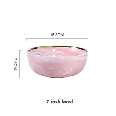 Unik nordisk lyserød phnom penh keramisk bordservice husholdnings marmor porcelæn fad bøf plade ris nudelsuppe skål middagsservice: 7 tommer stor skål