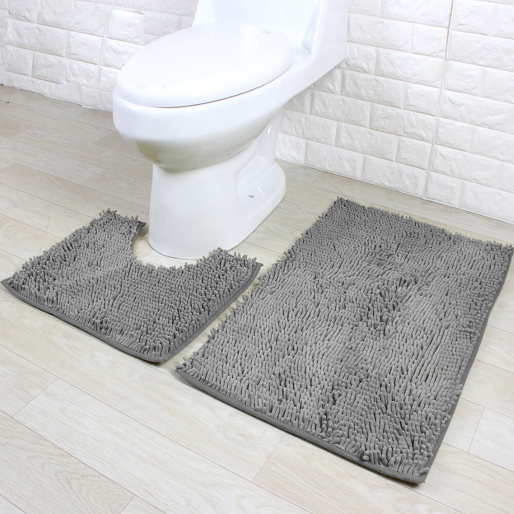 2 stuks - slip badmat badkamer tapijt tapijt set flanellen keuken badmat tapijt badkamer toilet mat wasbaar toilet tapijt: Grijs
