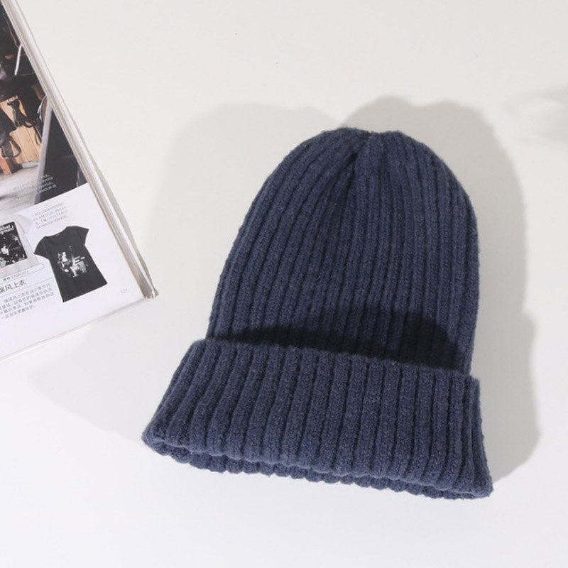 Mltbb Wol Winter Hoeden Voor Vrouwen Solid Candy Kleur Breien Mutsen Hoed Vrouwelijke Zachte Kpop Stijl Skullcap Meisjes Bonnet gorro: navy blue