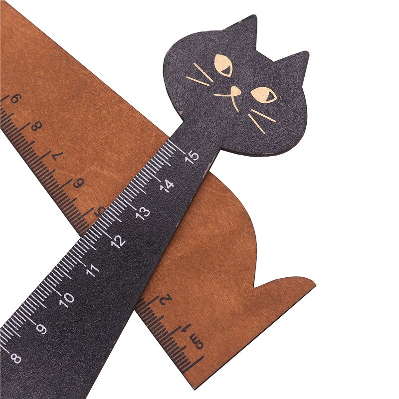 2 pcs 15cm Cartoon Cat Ruler Lovely Cat Shape Ruler Cute Wood Animal Straight Ruler For Kids School Supplies Stationery