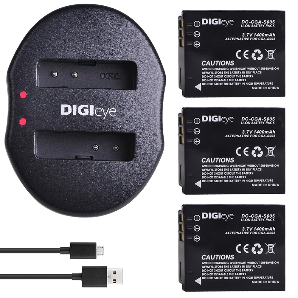 2Pcs CGA-S005 DMW-BCC12 Battery + Dual USB Charger for Panasonic Lumix DMC FX1 FX3 FX8 FX9 FX10 FX12 FX50 FX100 LX1 LX2 LX3: 3 battery set
