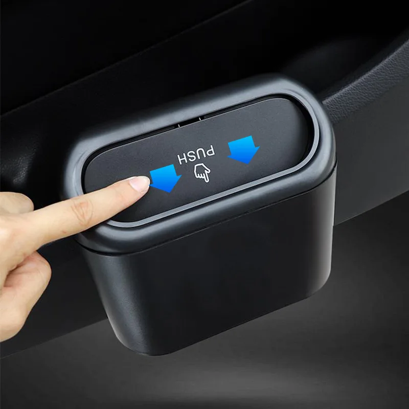 Opknoping Auto Prullenbak Met Deksel Mini Lade Vuilnisbak Vuilnisbak Prullenbak Auto-interieur Opbergdoos Prullenbak Push Kan Auto Accessoires