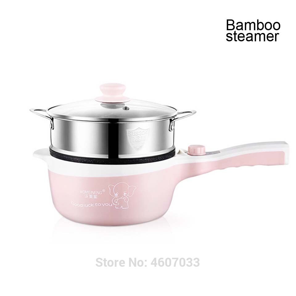 220v Multifunctional Electric Cooker Non-stick Heating Pan Cooking Pot Machine Hotpot Noodles Rice Eggs Soup Steamer Cooking Pot: pink with steamer / CN