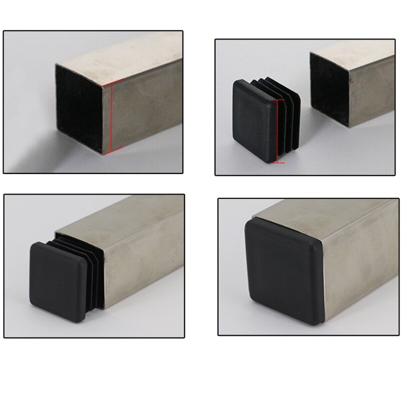 4/20/50/100Pcs Square Pipe Tube Plugs Table Chair Foot Pad Black Plastic Furniture Leg Plug Round Bulkhead Blanking End Cap Bung