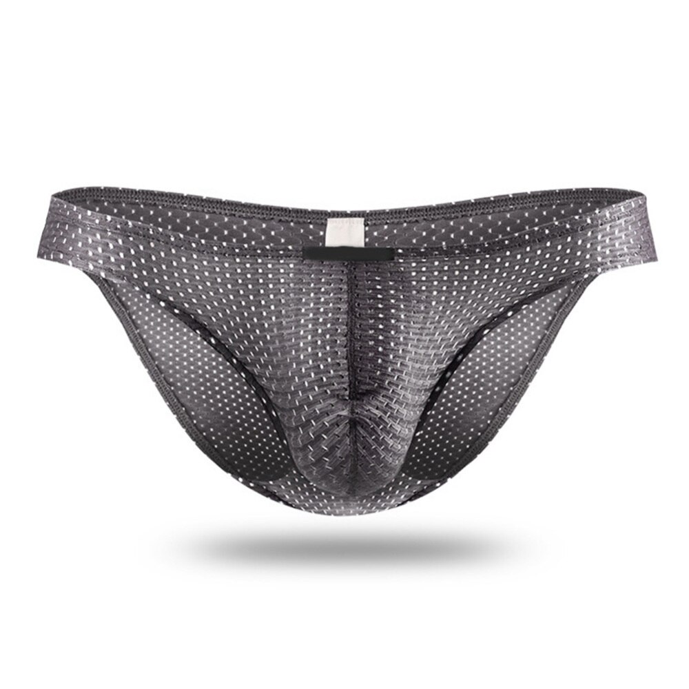 Tight Ice Silk Transparent Underwear Men Briefs Mesh Gauze Casual Triangle Breathable Panty Male Elastic Fabric Underpants: Gray / XXL