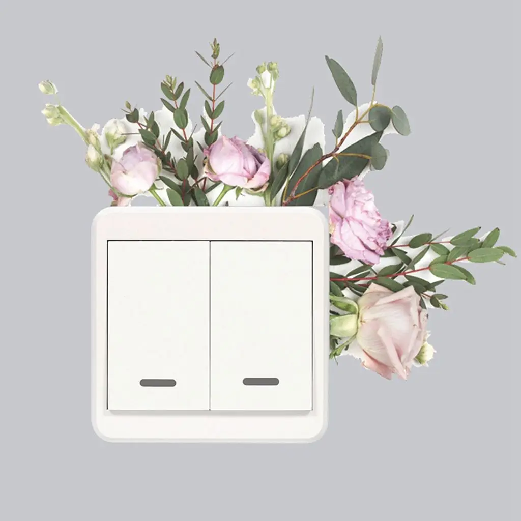 Pegatinas creativas de PVC para interruptor de pared, interruptores de enchufes de luz, rosas, margaritas, peonías, flores, hojas, plantas verdes, decoración del hogar,: TRANSPARENT