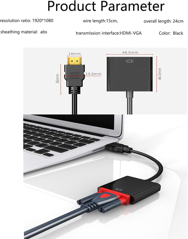 Kabel HD 1080P HDMI-kompatybilny z VGA z zasilaczem audio Konwerter HDTV VGA Kabel do monitora PC Laptop Projektor