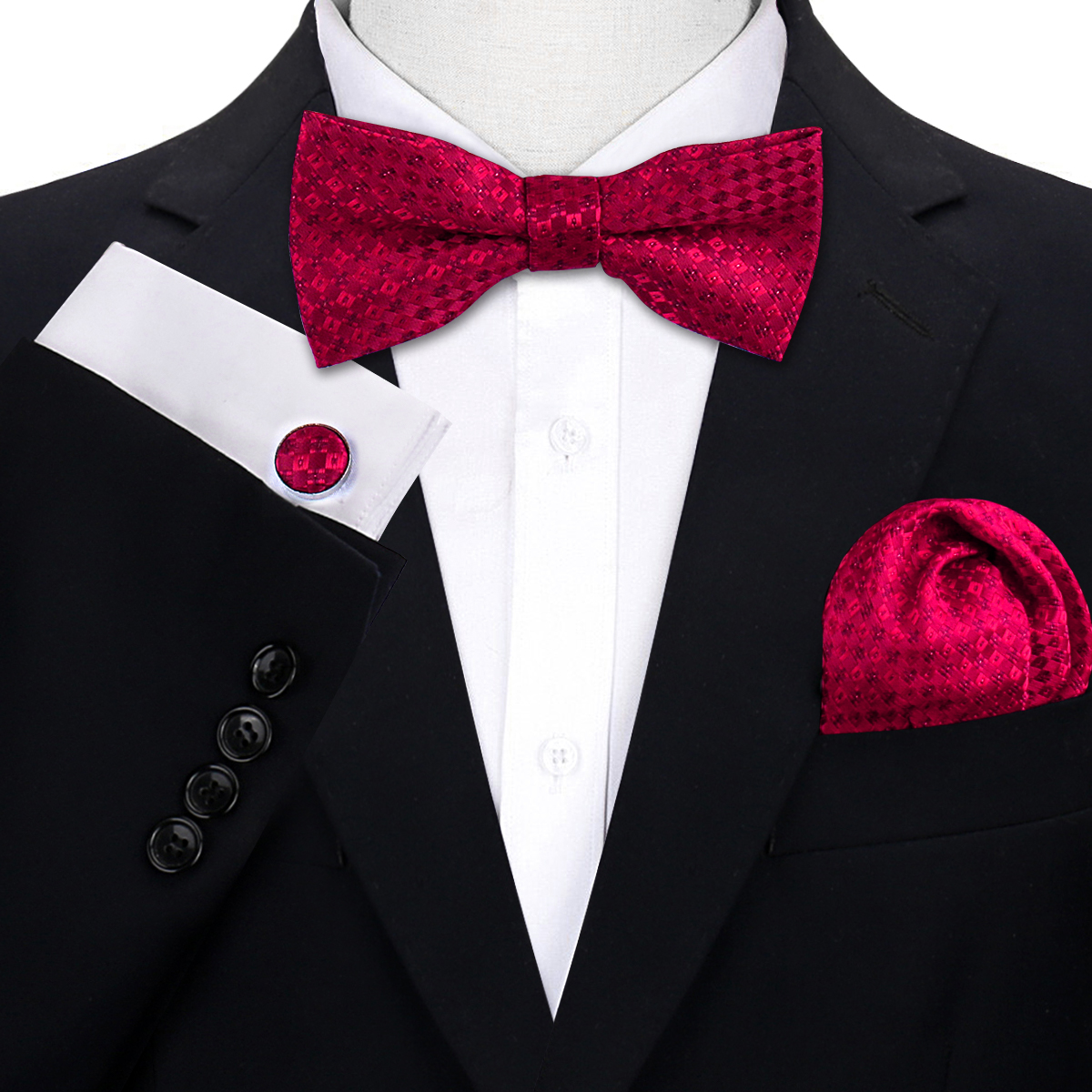 Conjunto de 3 piezas de pajarita, pañuelo, gemelos, conjunto para camisas de hombre, ajuste de negocios, boda, mariposa, Paisley, bolsillo, pajarita cuadrada para hombre