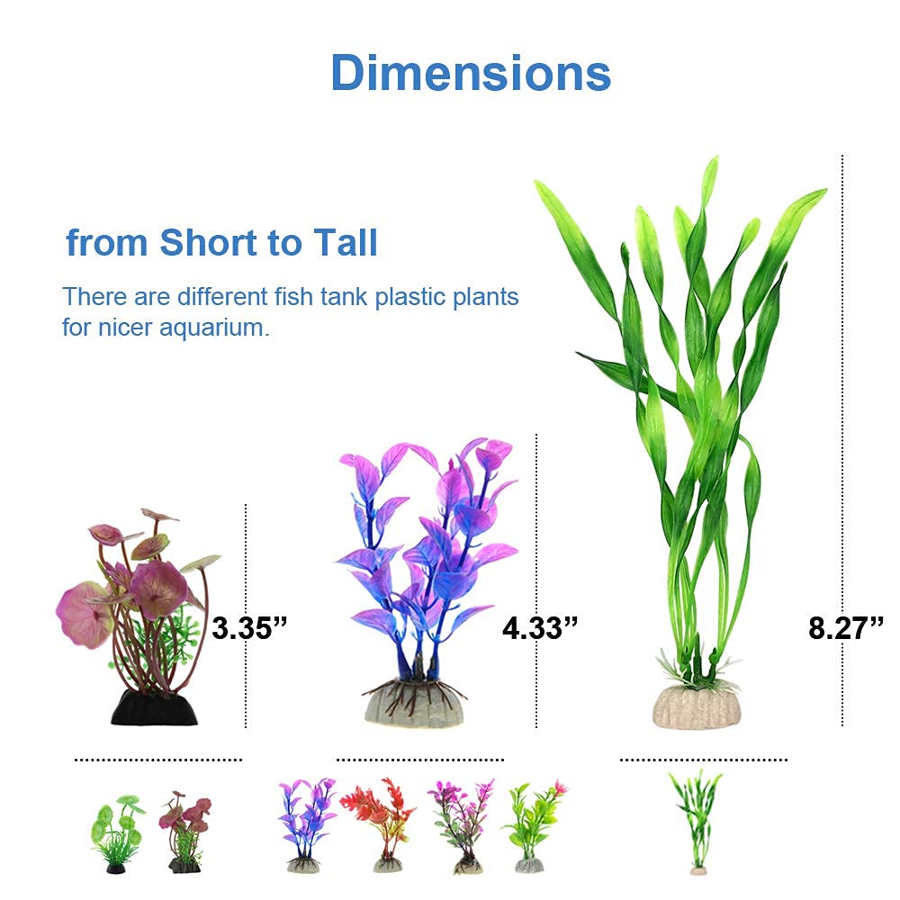 14 Packs Aquarium Decorations Fish Tank Accessories Plants Fish Tank Decor Kit with Artificial Plants and Hideouts Ornaments