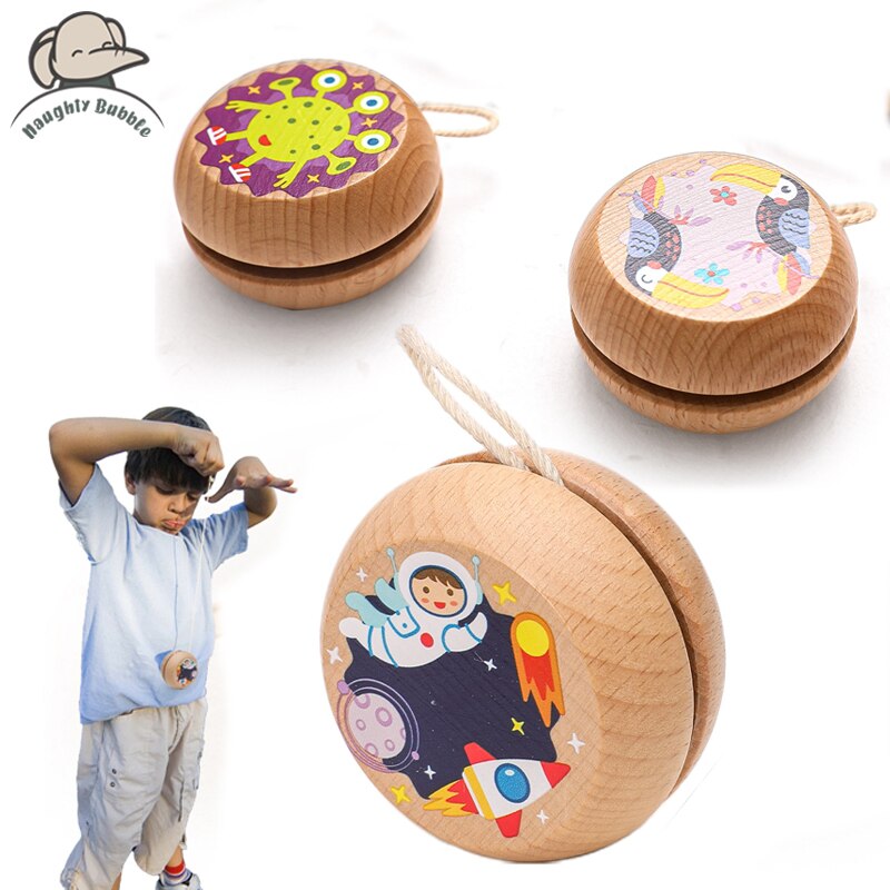 Cartoon Wooden Yo-yo Ball for Children Color Painted Wood Toys Hand Flexibility Training Classic Educational Toys Birthday