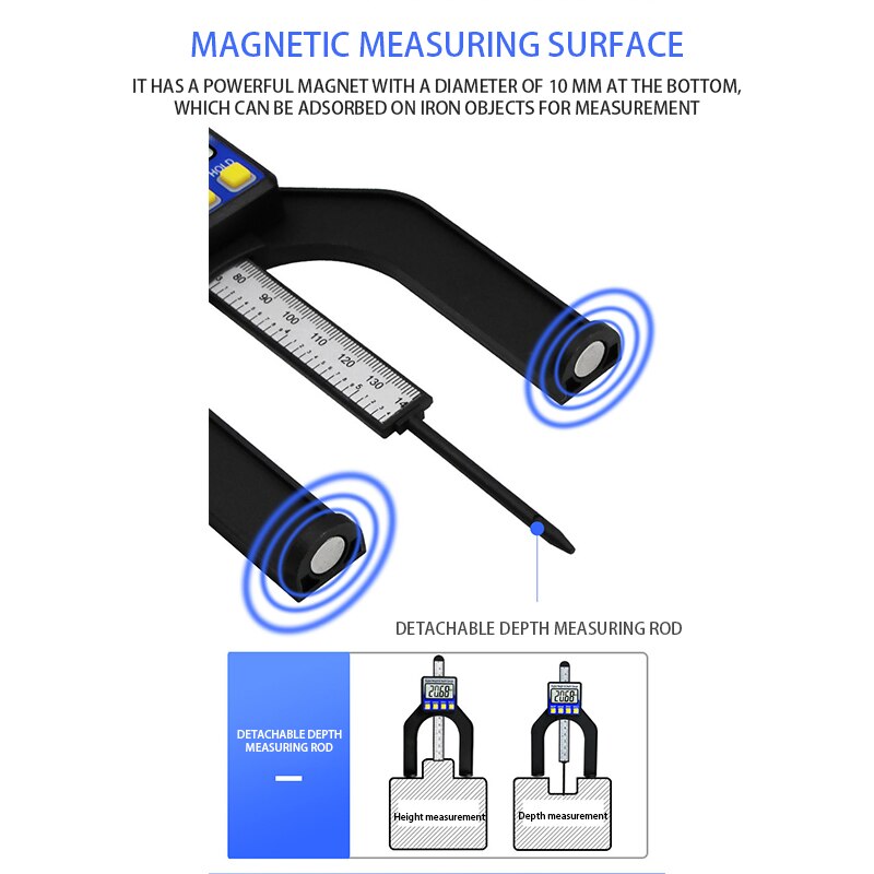 0-80mm Digital Depth Caliper Height Gauge Digital Tread Depth Gauge LCD Magnetic Self Standing Aperture