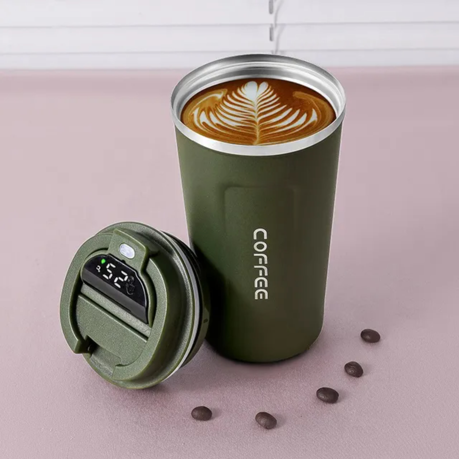 Intelligente Digitale Display 510 ml 304 Rvs Koffiekopje Thermische Mok Kantoor Termica Cafe Copo Reizen Geïsoleerde Fles: green