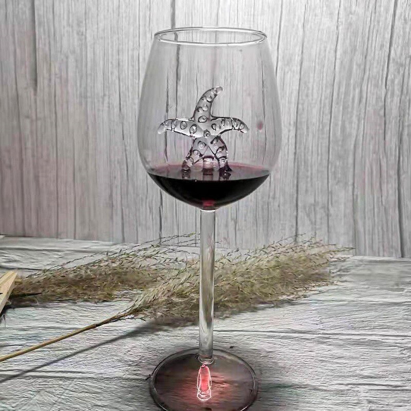 dolphin red wine goblet starfish seahorse beer glass transparent red wine glass wine glass bar counter home restaurant: Starfish cup