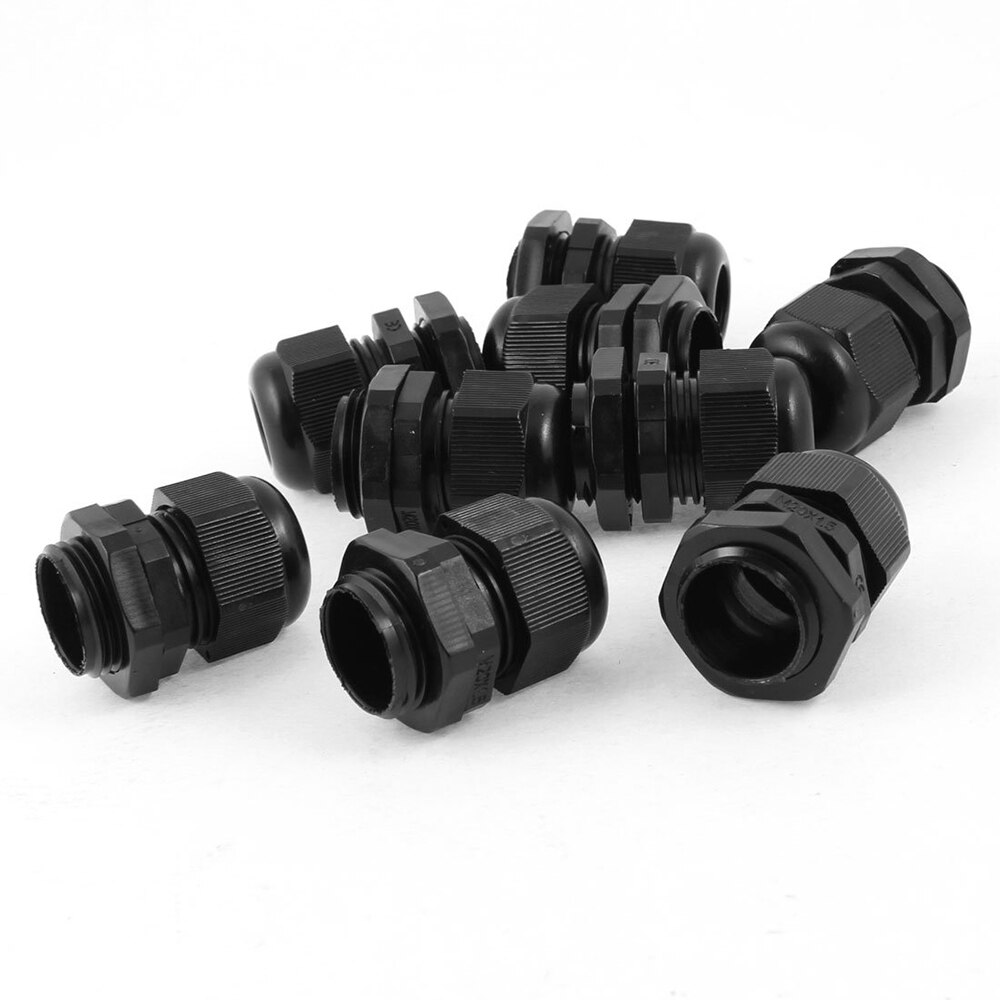 5Pcs Waterproof Cable Gland IP68 Metric M12 Cable Entry Strain Relief Cord Grip Black Nylon Plastic Connector