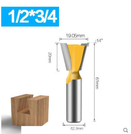 1pc 1/2" 1/4" Shank Rod Dovetail Router Bit Swallow Tail Woodworking Etching Milling Tools For Wood Cutter: 12