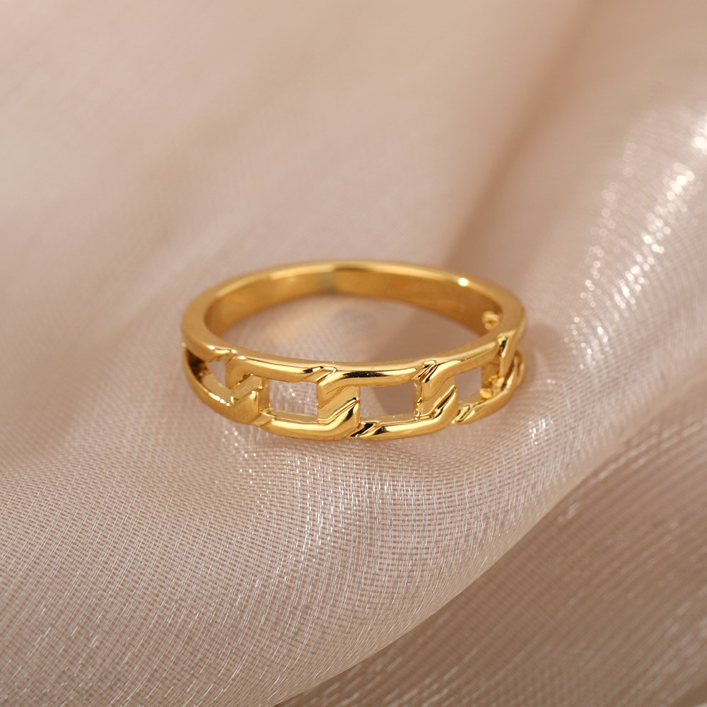 Simple Chain Rings For Women Men Gold Silver Color Stainless Steel Male Female Engagement Wedding Ring Jewelry