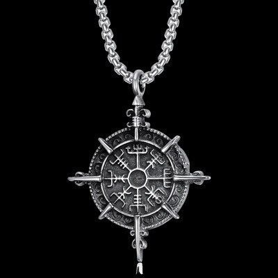 Classic Viking Vegvisir Compass Chain Necklace Stainless Steel Nordic Runes Odin Necklace Pendant Celts Ethnic Jewelry OSDZ142