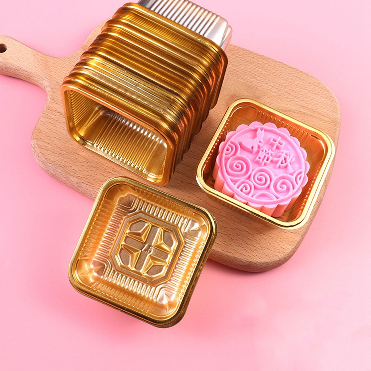 100Pcs Vierkante Maan Cake Trays Mooncake Verpakking Gebak Decoratieve Accessoires Gouden Plastic Taart Doos Voor Ei-Yolk bladerdeeg Dozen: gold M