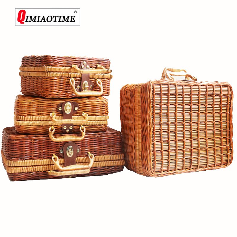 2020New Rattan Woven Home Finishing Storage Box Woven Retro Suitcase Women's Handmade Luggage Travel Bag luggage sets