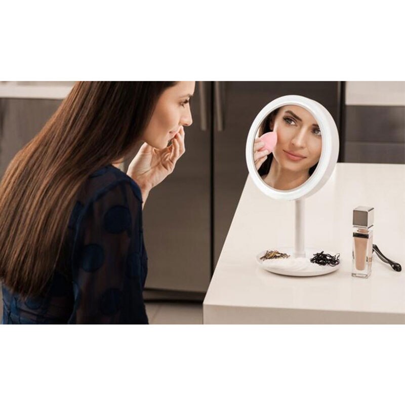 Espejo de maquillaje con iluminación de 7,9 pulgadas, espejo de aumento de tocador 5X con luces LED y cabeza de ventilador ajustable-35