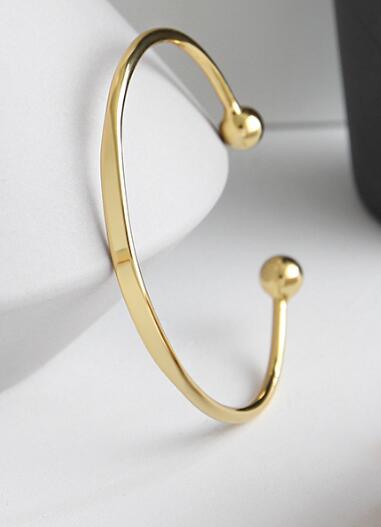 Minimalistische Authentieke 925 Sterling zilver Dubbele Gepolijst Lucky Rondes Geometrische Manchet Bangle Armband Passen fijne Sieraden TLS101: gold