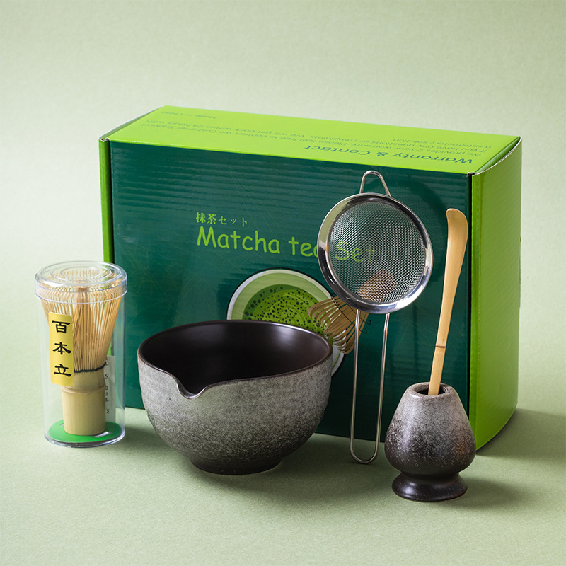 Ensemble de fabrication de Matcha japonais, brosse Matcha en bambou, bol Matcha exquis, boîte avec fouet, outils à thé somptueux, grands , 1 à 7 pièces: GRIS FONCÉ